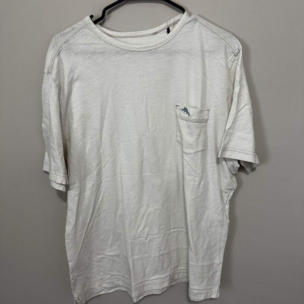 Tommy Bahama Shirt Adult Large White Blue Marlin Pima Cotton Pocket Tee Mens